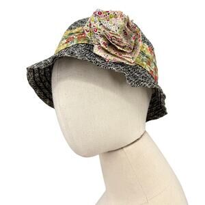 Grevi Black White 100% Cotton Floral Tiger Large Flower Cloche Hat